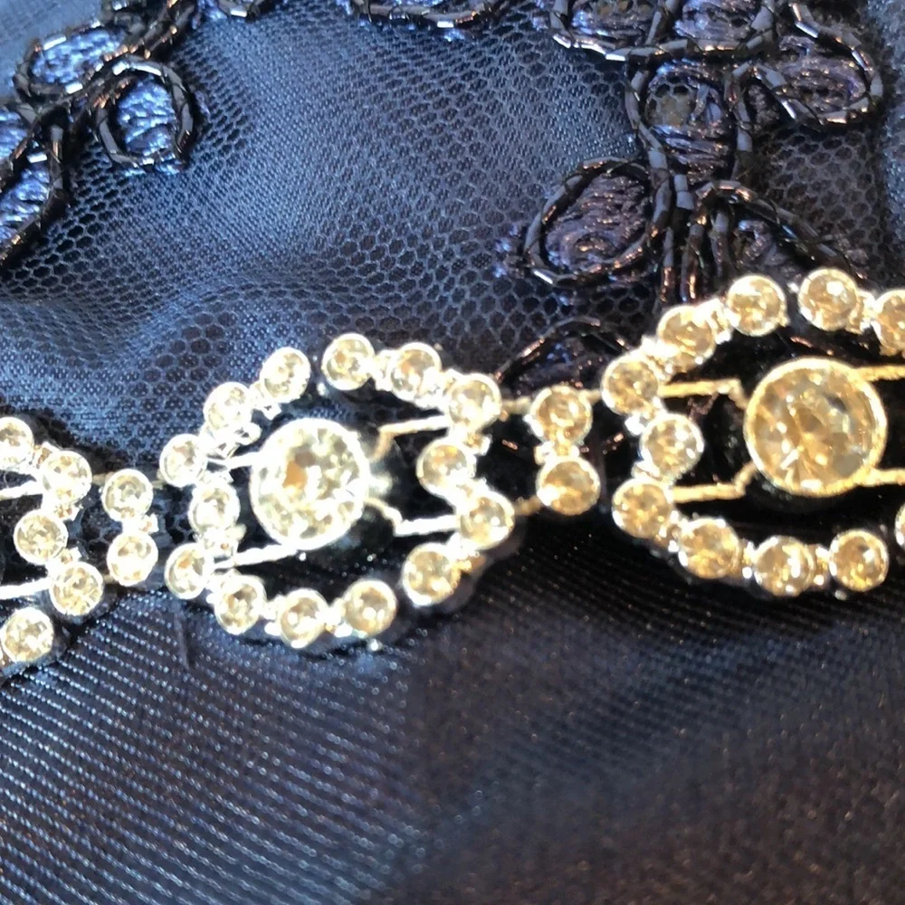 RARE EDITIONS Elegant Navy Dress with Embellishments & Floral Embroidery Girl 7